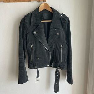 Suede leather jacket in dark grey color
